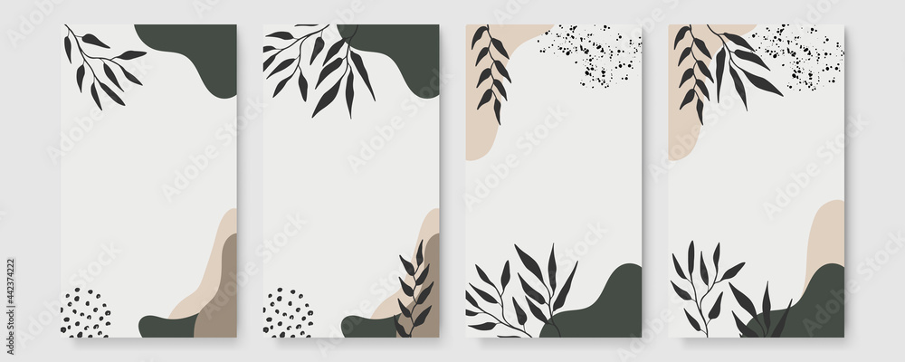 Poster vector design templates in simple modern style with copy space for text, flowers and leaves - weddin