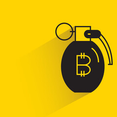 bitcoin money grenade for financial risk concept icon on yellow background