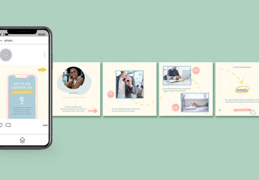 Social Media Marketing Article Carousel Layouts with Hand Drawn Elements