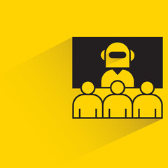 robot speaker and people audience icon on yellow background