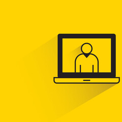 online meeting on laptop icon on yellow background