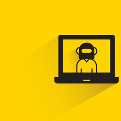 robot consultant on laptop icon on yellow background