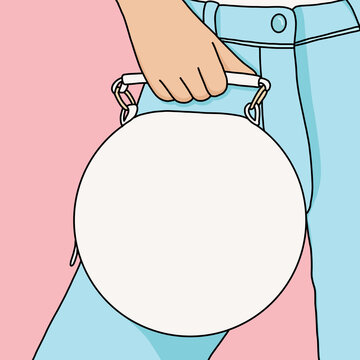 Trendy Stylish Woman Wearing Jeans Holding a Blank Handbag. Template Design Mockup for Custom Text or Logo Placement. Concept for Retail Shopping Sale and Fashion Accessories Shops