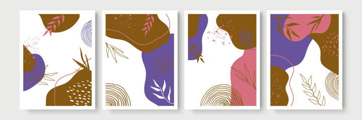 Abstract art botanical pink background vector. Luxury wallpaper with pop and earth tone watercolor, leaf, flower, tree and gold glitter. Minimal Design for text, packaging, prints, wall decoration.