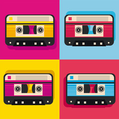 four retro pop art cassettes