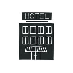 Hotel Icon Silhouette Illustration. Vacations Vector Graphic Pictogram Symbol Clip Art. Doodle Sketch Black Sign.