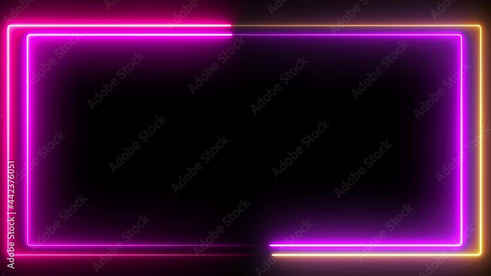 Aufkleber computer generated color animation. 3d rendering neon frame of blue and pink colors on a black backg