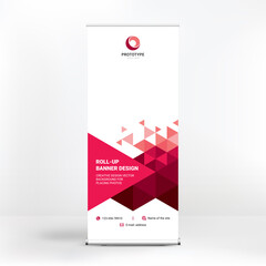 Roll-up advertising banner design, stand for presentations, conferences, seminars, exhibitions, creative geometric background