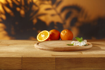 Desk of free space and orange fruits 