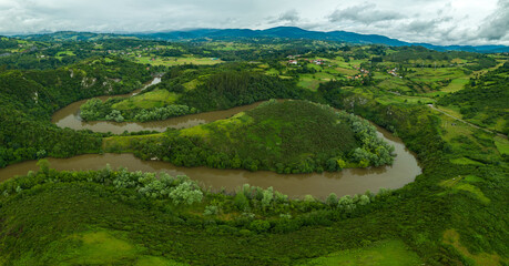 
aerial view of the Meandros del Nora, Asturias. spain.