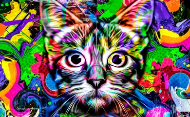 Poster Im Rahmen close up of colorful background whith cat © reznik_val