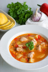 Delicious and flavorful fish soup with vegetables.