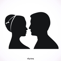 Vector silhouette of a couple on a white background. Couple in love, flat style. Valentine's day card. Vector illustration Icon Isolated on White Background.
