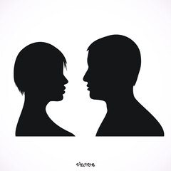Man and woman face profile. Couple in love, flat style. Valentine's day card. Vector illustration Icon Isolated on White Background.