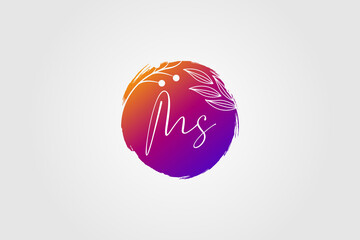 vector logo signature combination letter M and S isolated grunge circle with leaves and flower ahead. luxury vector monogram for business, technology,industry, personal identity logo concept