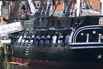 Starboard Beam Side of the USS Constitution Old Ironsides Frigate at Dock