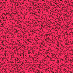 Seamless hearts vector pattern. Doodle vector with hearts icons on red background. Vintage hearts pattern, sweet elements background for your project, menu, cafe shop. 