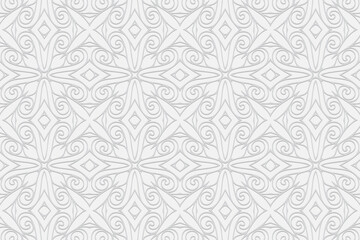 3d volumetric convex embossed geometric white background. Ethnic ornament with fashionable unique pattern in handcrafted style
Islam, Arabic, Indian, Turkish, Pakistani, Chinese, ottoman motives.