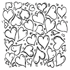 Vector illustration with hearts. Doodle vector with hearts icons on white background. Vintage hearts illustration, sweet elements background for your project, menu, cafe shop. 