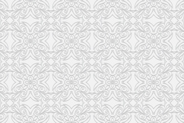 3d volumetric convex embossed geometric white background. Ethnic ornament with openwork artistic pattern in the style of handcrafted
Islam, Arabic, Indian, Turkish, Pakistani, Chinese, ottoman motives