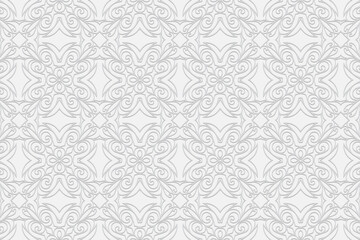 3d volumetric convex embossed geometric white background. Ethnic ornament with openwork artistic pattern in the style of handcrafted
Islam, Arabic, Indian, Turkish, Pakistani, Chinese, ottoman motives