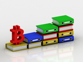 3d rendering Bitcoin symbol with book