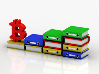 3d rendering Bitcoin symbol with book