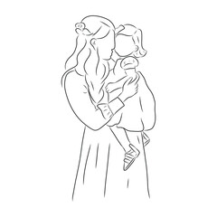 line drawing of mother held her baby in her arms