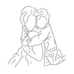 line drawing of mother and child hug each other