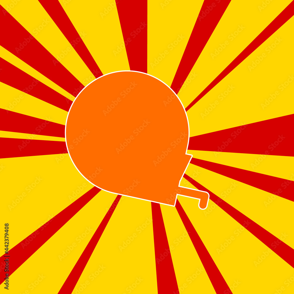 Poster tape measure symbol on a background of red flash explosion radial lines. the large orange symbol is 