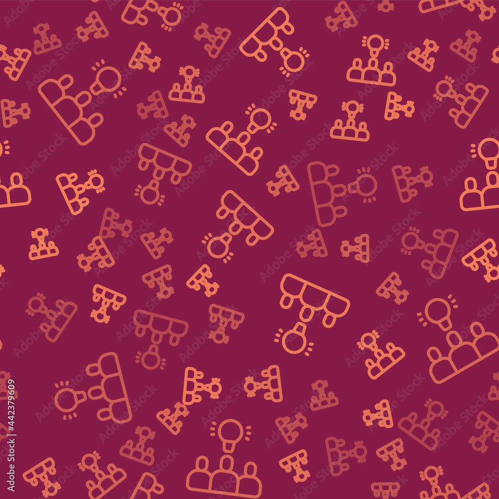 Poster brown line project team base icon isolated seamless pattern on red background. business analysis and