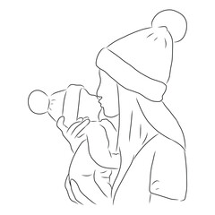 line drawing of mother kisses her child