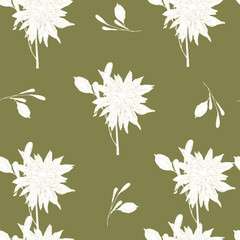vector illustration seamless pattern white flower contour on gray-brown background,for wallpaper,fabric or furniture