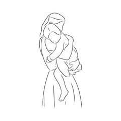 line drawing of mother hugged and carried her child