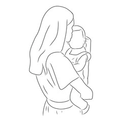 line drawing of mother hug, hold baby