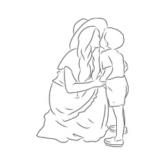 line drawing of mother and child kiss each other
