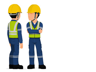 Two industrial worker have a meeting on white background