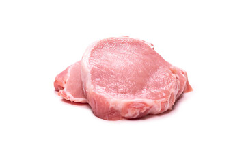 Raw pork pieces isolated on a white background.