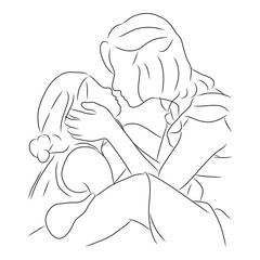 line drawing of mother kisses her child