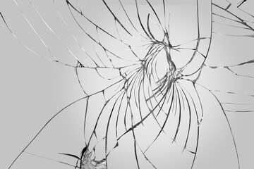 Close-up wrinkles and cracks clear mirror display from smash and fall bumps on white background, detail pattern and background