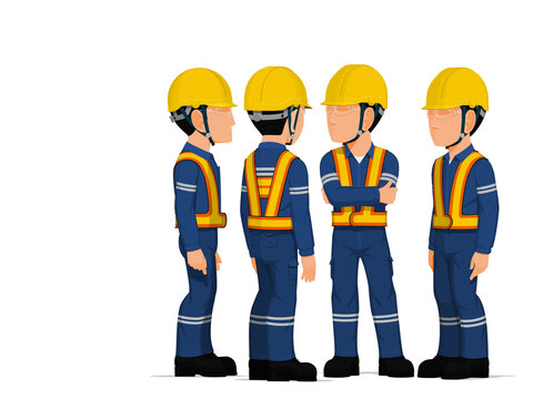 Four industrial worker have a meeting on white background