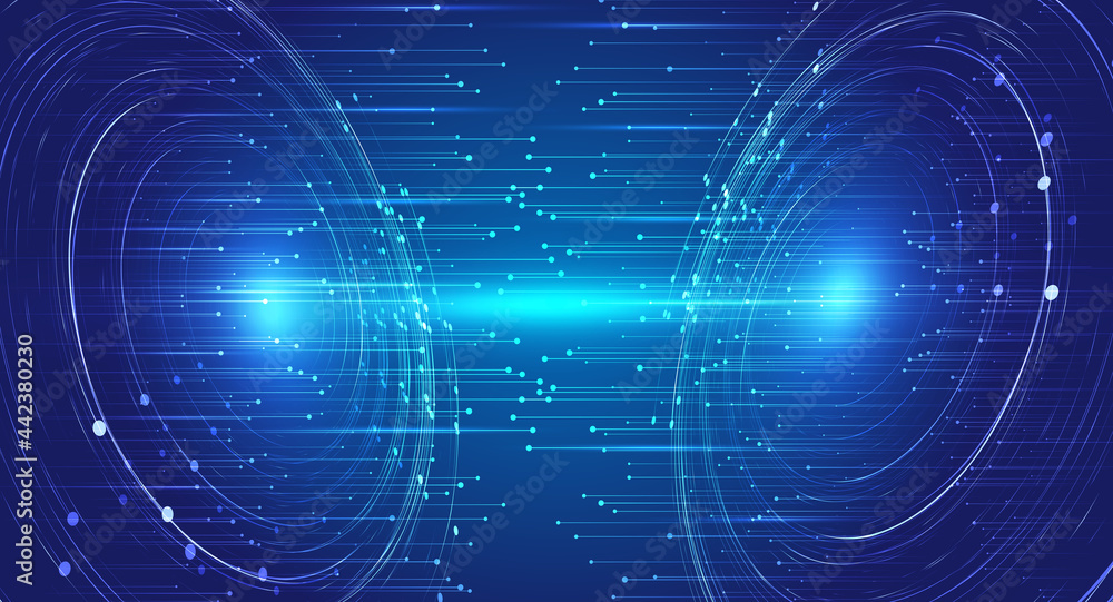 Poster helical coils emitting dot line particle internet technology big data background.
