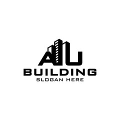 Building construction logo design with initial AU