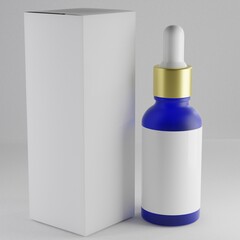 blue frosted bottle with gold lid blank label an box for mockup
