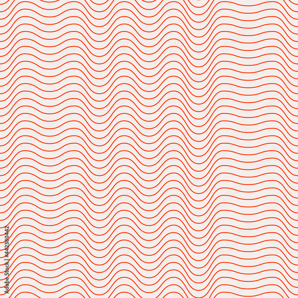 Poster Red wavy lines pattern. Seamless repeated twisted stripes. Vector.