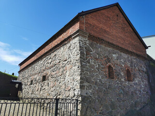 The powder magazine of the Panzerlaks bastion, built in the 16th century, in the city of Vyborg on a clear summer day.