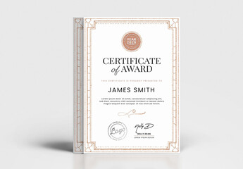 Minimal Certificate Art Deco Style Rose Glod