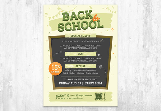Back to School Poster Invitation Flyer for School Party and Event