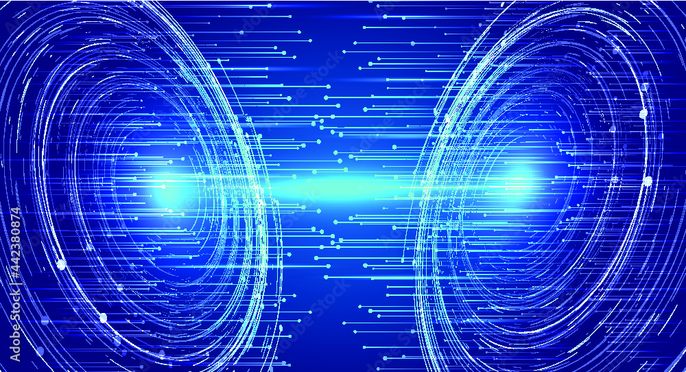 Poster helical coils emitting dot line particle internet technology big data background.