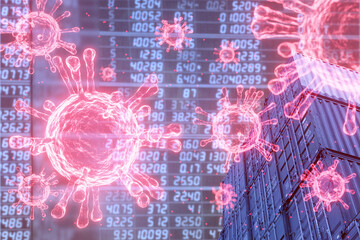Global Coronavirus or COVID-19 epidemic has led to a halt in the import and export logistics business and stock market on crash concept, blue tone color background